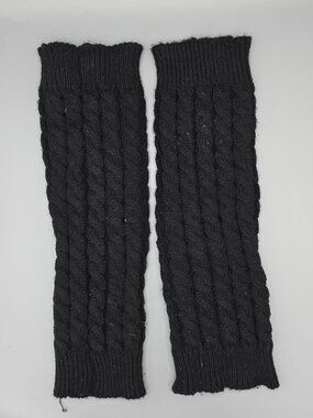 Vintage 1980s Unbranded Black Cable-Knit Ribbed Cuff Leg Warmers Set (OS)